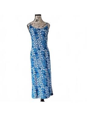 Blue Sky - Blue and White Floral Maxi Dress, Adjustable Spaghetti Straps